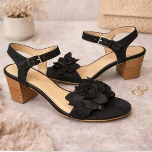 Talbots Suede Ankle Strap Heels Floral Accent Women’s Size 10